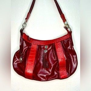 Brighton red patent leather croc embossed shoulder bag